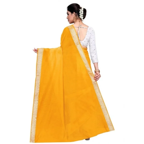 Women's Cotton Blend Designor Border Saree With Blouse (Gold, 5-6 Mtrs)