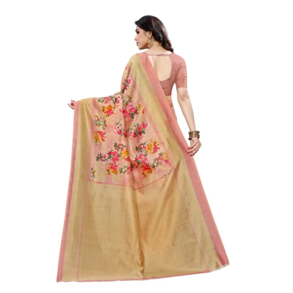 Women's Kalamkari Art Silk Printed Saree With Blouse (Peach, 5-6 Mtrs)