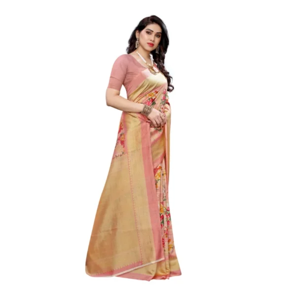 Women's Kalamkari Art Silk Printed Saree With Blouse (Peach, 5-6 Mtrs)