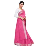 Women's Cotton Blend Designor Border Saree With Blouse (Pink, 5-6 Mtrs)
