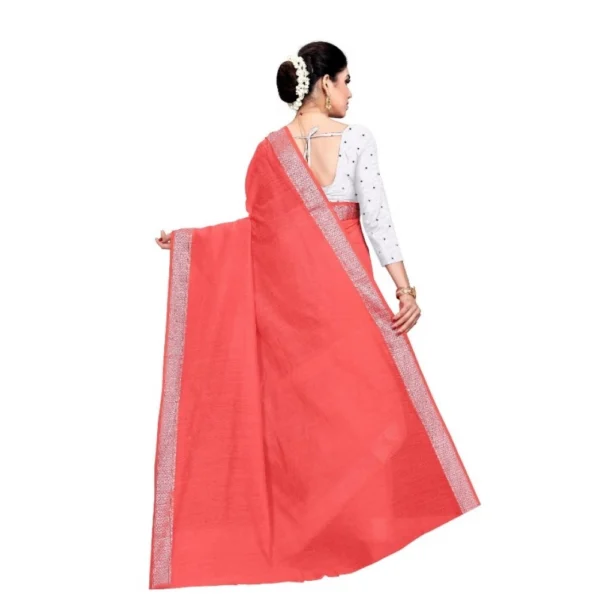 Women's Cotton Blend Designor Border Saree With Blouse (Peach, 5-6 Mtrs)