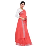 Women's Cotton Blend Designor Border Saree With Blouse (Peach, 5-6 Mtrs)