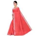 Women's Cotton Blend Designor Border Saree With Blouse (Peach, 5-6 Mtrs)