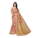 Women's Kalamkari Art Silk Printed Saree With Blouse (Peach, 5-6 Mtrs)
