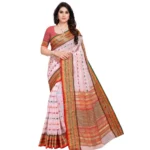 Women's Kota Doria Cotton Woven Butta Saree With Blouse (Baby Pink, 5-6 Mtrs)