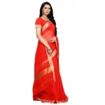 Women's Kota Doria Cotton Plain Saree With Blouse (Red, 5-6 Mtrs)