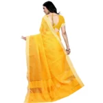 Women's Kota Doria Cotton Plain Saree With Blouse (Gold, 5-6 Mtrs)