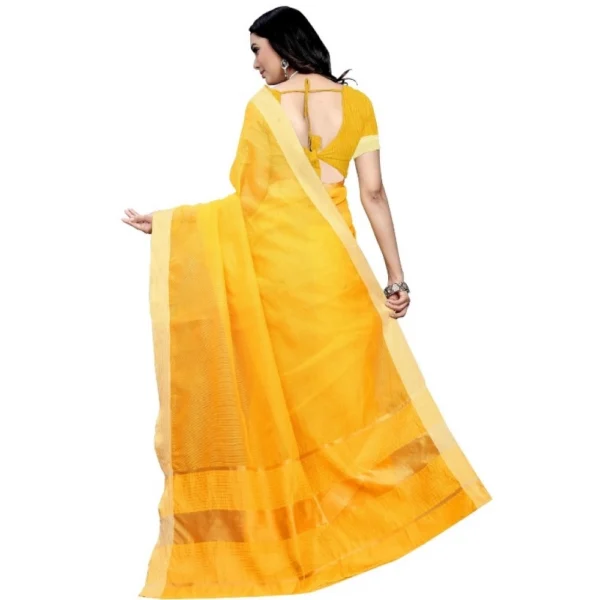 Women's Kota Doria Cotton Plain Saree With Blouse (Gold, 5-6 Mtrs)
