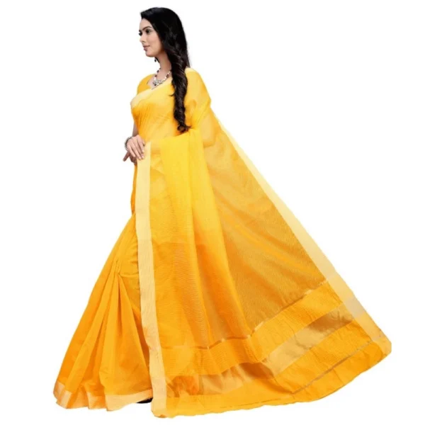 Women's Kota Doria Cotton Plain Saree With Blouse (Gold, 5-6 Mtrs)