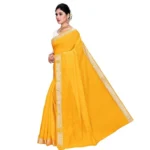 Women's Cotton Blend Designor Border Saree With Blouse (Gold, 5-6 Mtrs)
