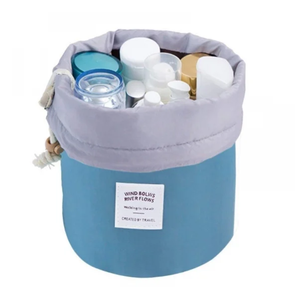 Bucket Barrel Shaped Waterproof Cosmetic Makeup Bag Round Shape (Color: Assorted)