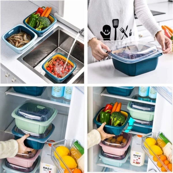 Generic Double Layer Drain Basket Multi-Functional Square (Color: Assorted)