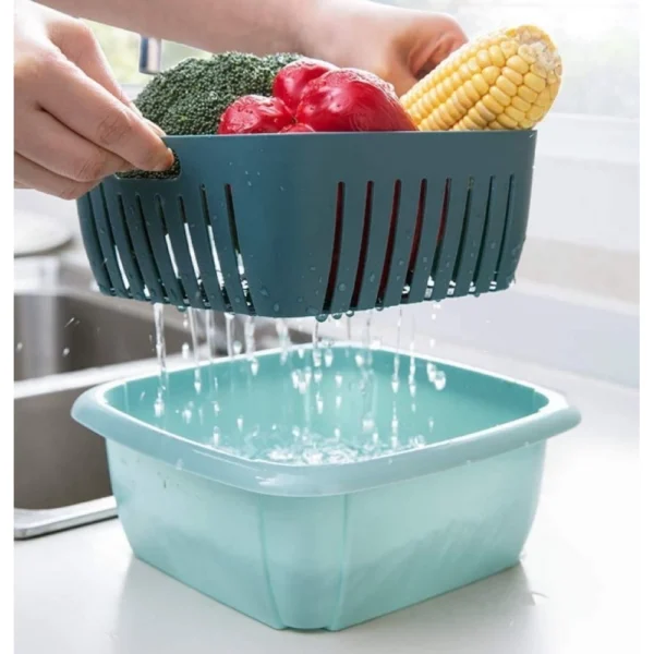 Generic Double Layer Drain Basket Multi-Functional Square (Color: Assorted)