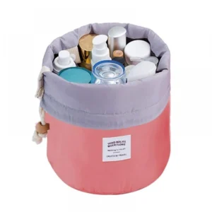 Bucket Barrel Shaped Waterproof Cosmetic Makeup Bag Round Shape (Color: Assorted)