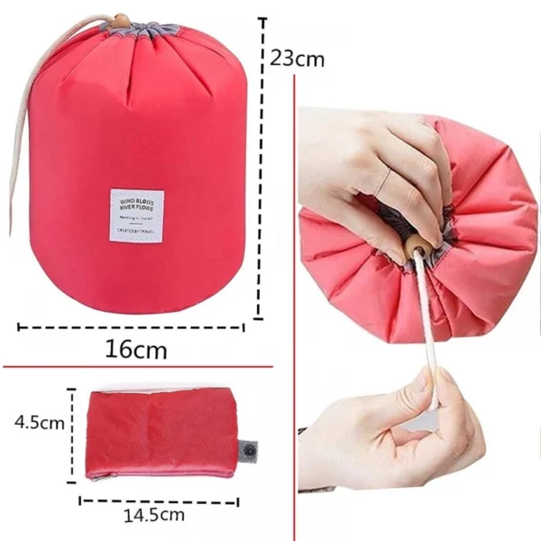 Bucket Barrel Shaped Waterproof Cosmetic Makeup Bag Round Shape (Color: Assorted)