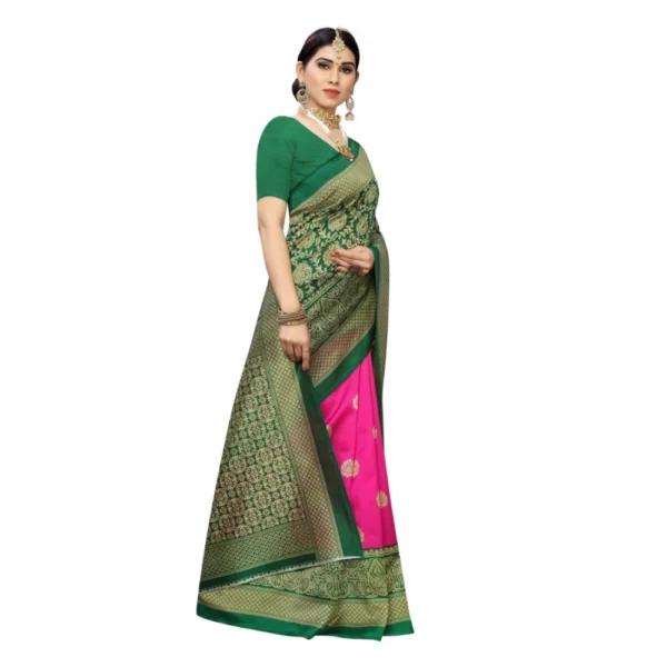 Women's Kalamkari Art Silk Printed Saree With Blouse (Pink, 5-6 Mtrs)