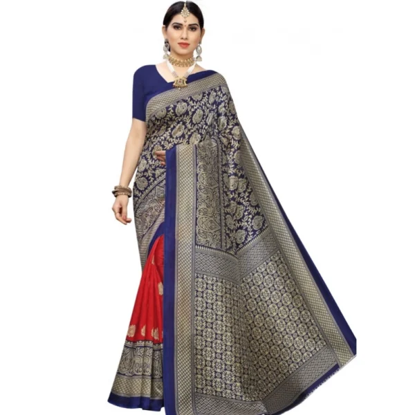 Women's Kalamkari Art Silk Printed Saree With Blouse (Red, 5-6 Mtrs)