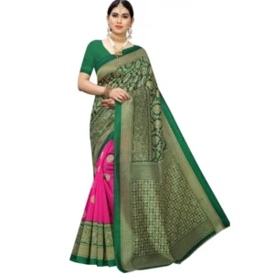 Women's Kalamkari Art Silk Printed Saree With Blouse (Pink, 5-6 Mtrs)