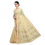 Women's Kota Doria Cotton Checked Saree With Blouse (Beige, 5-6 Mtrs)