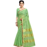 Women's Kota Doria Cotton Checked Saree With Blouse (Green, 5-6 Mtrs)