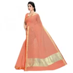 Women's Kota Doria Cotton Plain Saree With Blouse (Orange, 5-6 Mtrs)