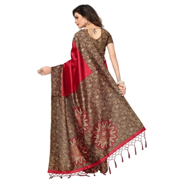 Women's Mysore Silk Printed Saree With Blouse (Red, 5-6 Mtrs)
