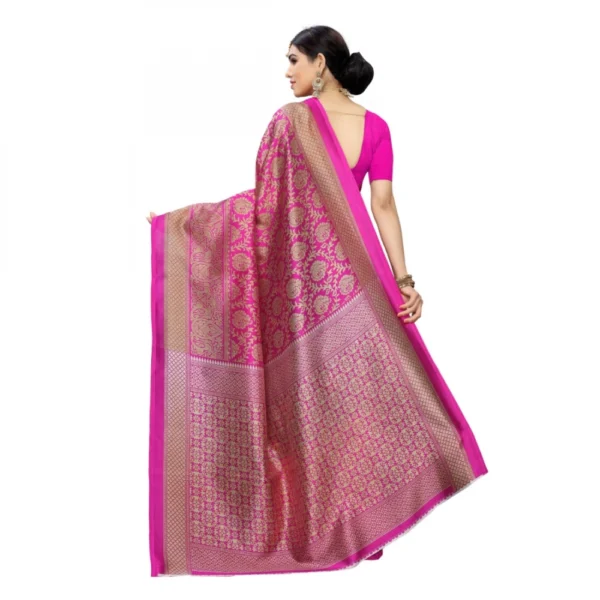 Women's Kalamkari Art Silk Printed Saree With Blouse (Navy, 5-6 Mtrs)