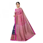 Women's Kalamkari Art Silk Printed Saree With Blouse (Navy, 5-6 Mtrs)