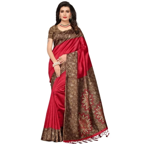 Women's Mysore Silk Printed Saree With Blouse (Red, 5-6 Mtrs)