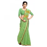 Women's Kota Doria Cotton Checked Saree With Blouse (Green, 5-6 Mtrs)