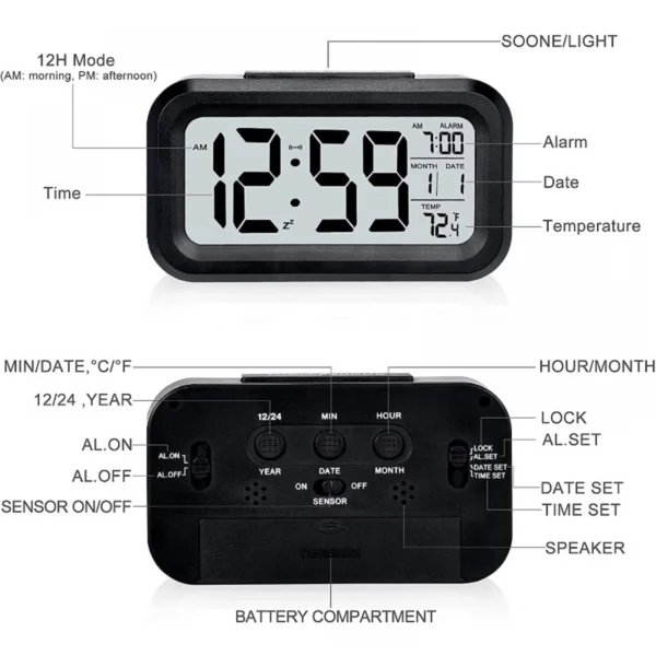 Digital Smart Alarm Clock (Color: Assorted)