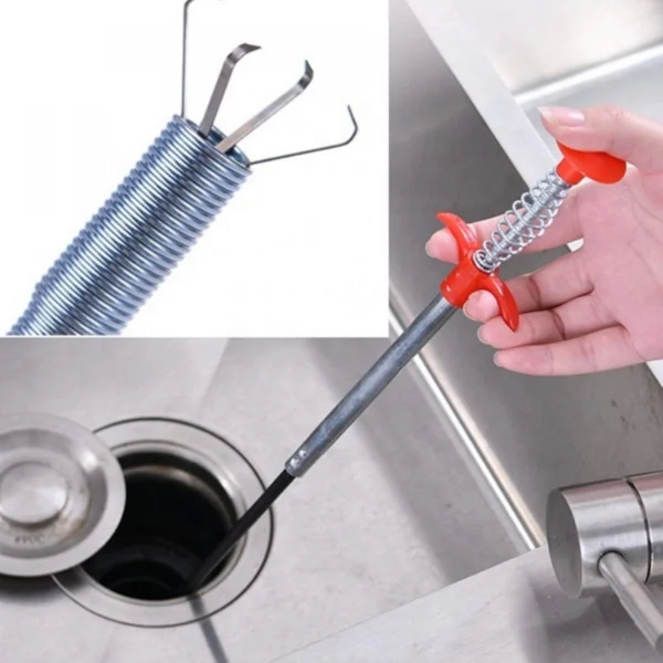 Pack Of_2 Metal Wire Brush Hand Kitchen Sink Cleaning Hook Sewer Dredging Device Spring Pipe Hair Dredging Tool (Color: Assorted)