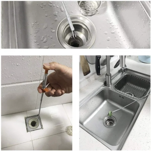 Pack Of_2 Metal Wire Brush Hand Kitchen Sink Cleaning Hook Sewer Dredging Device Spring Pipe Hair Dredging Tool (Color: Assorted)