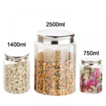 Kitchen Storage Airtight, Transparent 3 Pieces Round Jar Container with Stainless Steel lid (Color: Assorted)