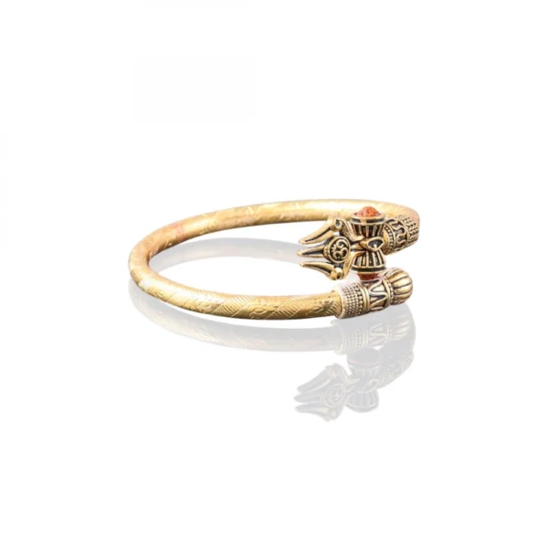 Om Trishul Damroo Designer Gold Plated Kada Bracelet (Color: Gold)