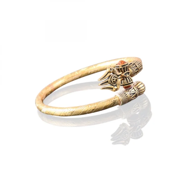 Om Trishul Damroo Designer Gold Plated Kada Bracelet (Color: Gold)