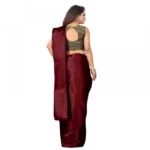 Women's Satin Plain Saree With Blouse (Maroon, 5-6 Mtrs)