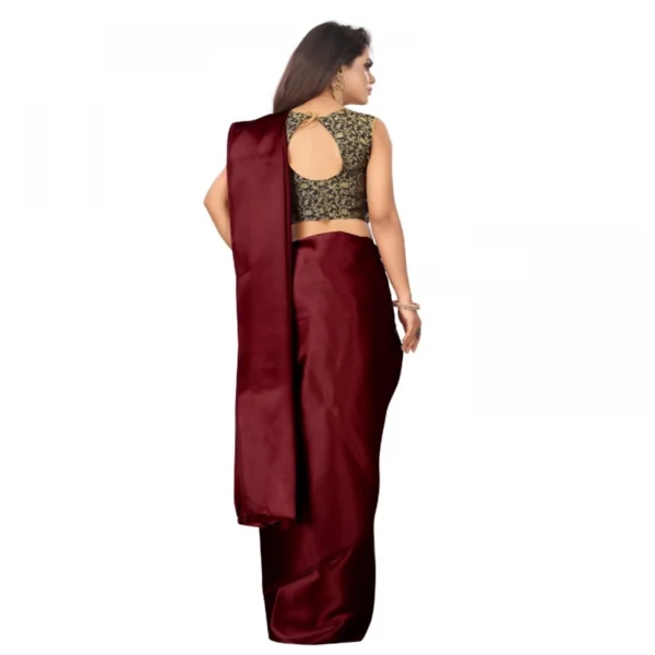 Women's Satin Plain Saree With Blouse (Maroon, 5-6 Mtrs)