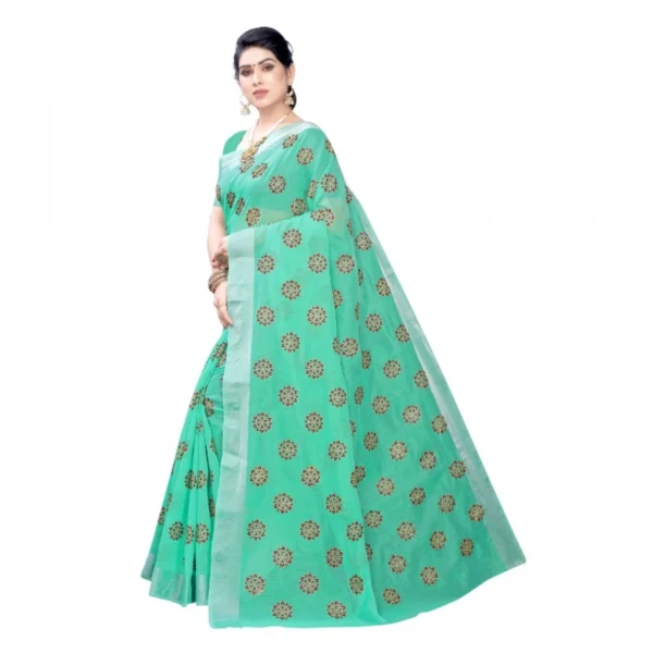 Women's Linen Blend Digital Print Saree With Blouse (Rama, 5-6 Mtrs)