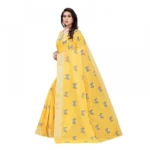 Women's Linen Blend Digital Print Saree With Blouse (Yellow, 5-6 Mtrs)