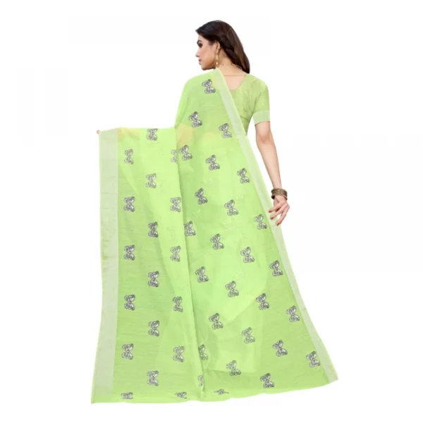 Women's Linen Blend Digital Print Saree With Blouse (Pista, 5-6 Mtrs)