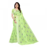 Women's Linen Blend Digital Print Saree With Blouse (Pista, 5-6 Mtrs)