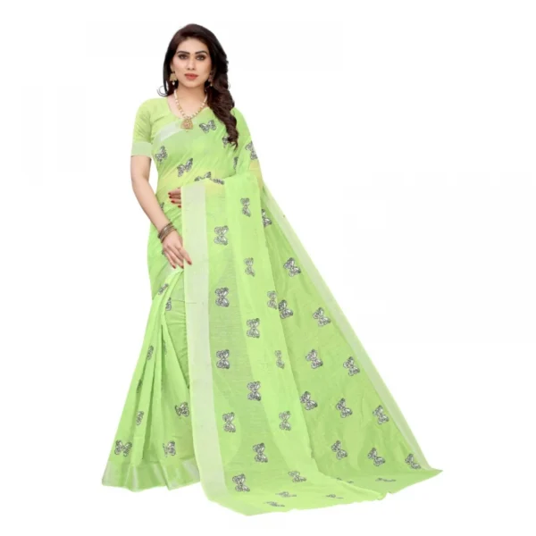 Women's Linen Blend Digital Print Saree With Blouse (Pista, 5-6 Mtrs)