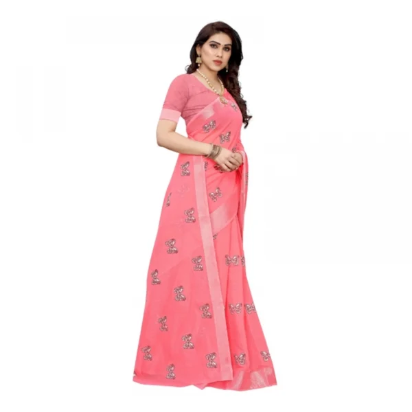 Women's Linen Blend Digital Print Saree With Blouse (Peach, 5-6 Mtrs)