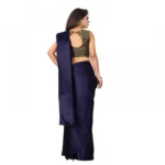Women's Satin Plain Saree With Blouse (Navy Blue, 5-6 Mtrs)