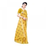Women's Linen Blend Digital Print Saree With Blouse (Yellow, 5-6 Mtrs)