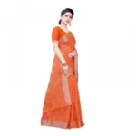 Women's Linen Blend Digital Print Saree With Blouse (Orange, 5-6 Mtrs)