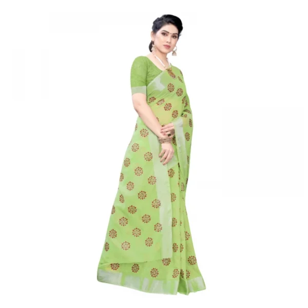 Women's Linen Blend Digital Print Saree With Blouse (Green, 5-6 Mtrs)
