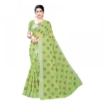 Women's Linen Blend Digital Print Saree With Blouse (Green, 5-6 Mtrs)