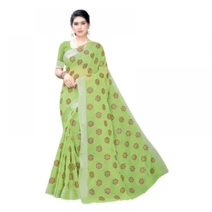 Women's Linen Blend Digital Print Saree With Blouse (Green, 5-6 Mtrs)